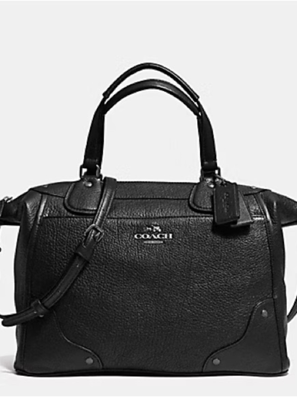 Coach Mickie Convertible Black Pebbled Leather Satchel